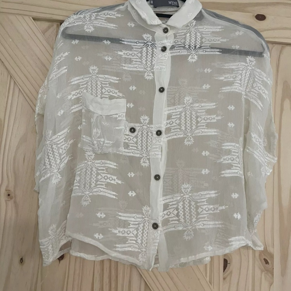 MYNE Aztec Print Silk Button-down Crop Blouse Size 0